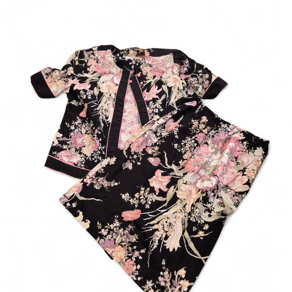Vintage LORAC Floral Black and Pink Fabric Size 18 ½